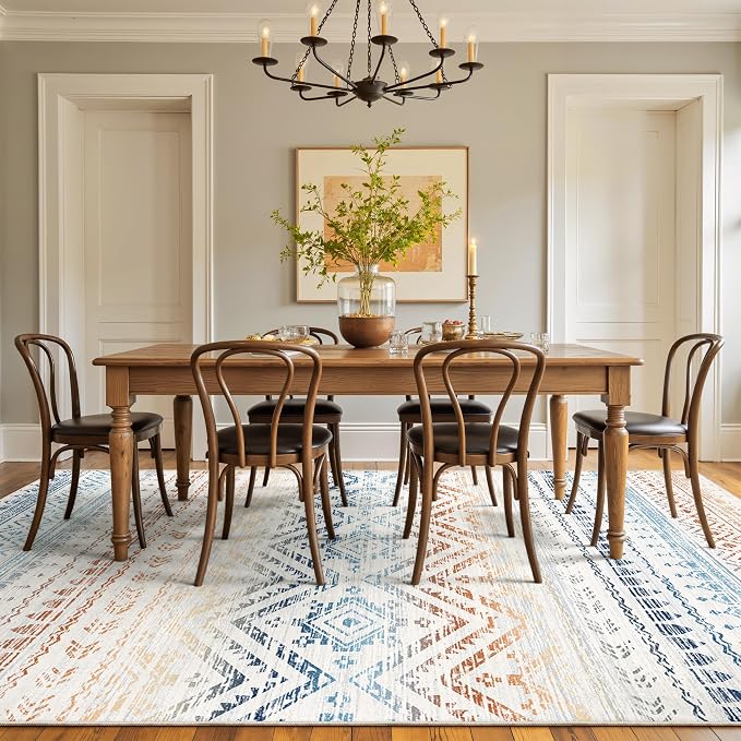 Miukiki 5x7 Area Rug for Living Room Moroccan Washable Rugs Non Slip Indoor Floor Carpet Foldable Large Soft Area Rug for Dining Room Bedroom with Low Pile(Colorful,5'x7')