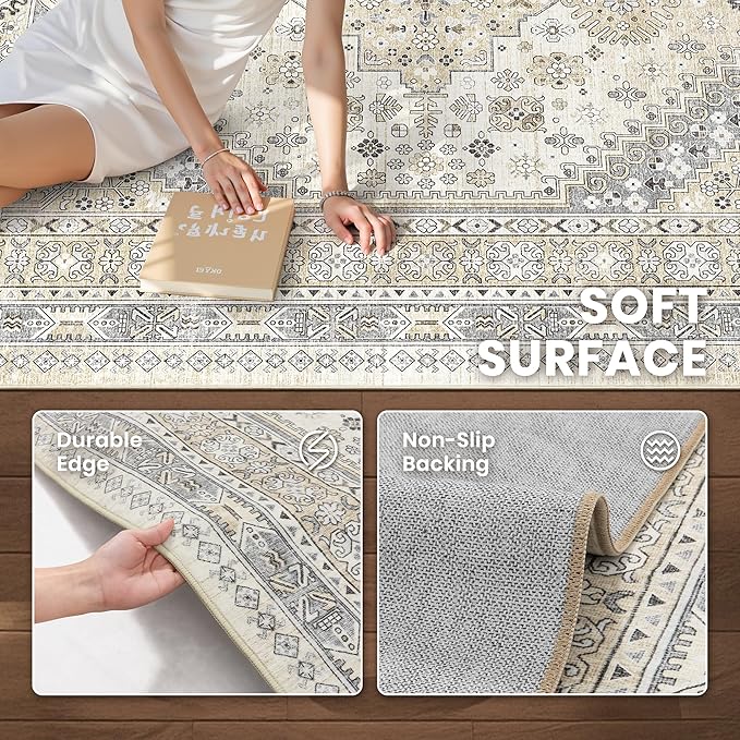 zesthome 2x6 Runner Rug for Hallways, Machine Washable Rug, Non Slip Vintage Low Pile Runners, Stain Resistant Runners for Entryway, Kitchen, Bathroom, Laundry Room, Corridor