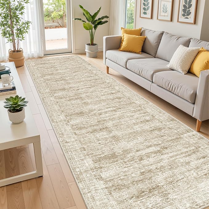 2'6 x 12' Runner Rug Non Slip,Washable Kitchen Rugs,Brown | Carpet Runners for Hallway 12ft,Entryway,Bedroom,Living Room,Thin,Soft, Long Rug,Stain Resistant Indoor Carpet