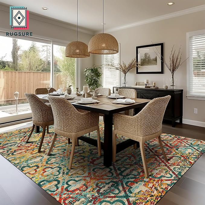 RUGSURE Washable Area Rugs, 5' x 7' - 1/6 Thick - Stain & Water Resistant Non-Slip - Perfect Resistant Rug for Living Room, Bedroom, Nursery, Pet & Child Friendly, Vibrant Colors Rugs, Multicolor