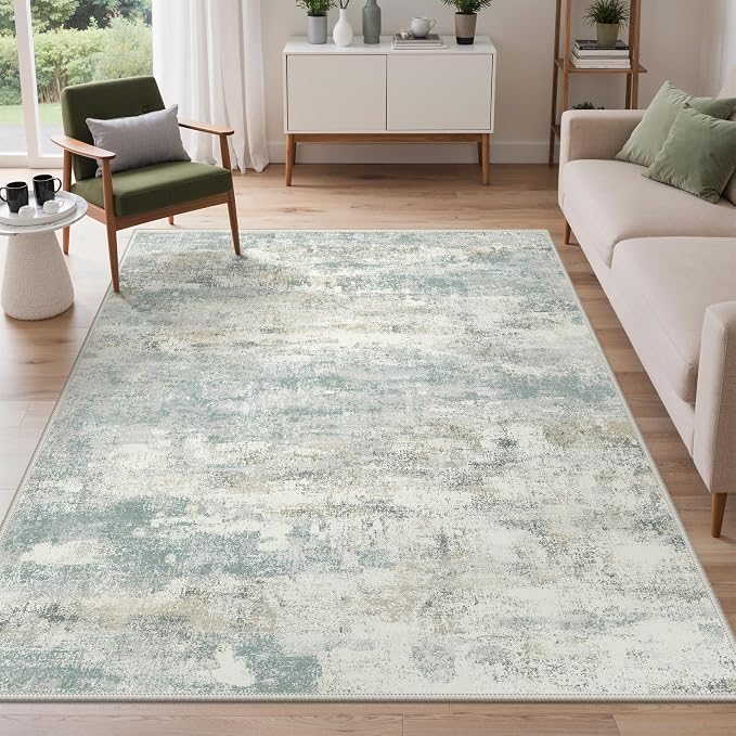 GENIMO Abstract Area Rug 5x7, Washable Modern Rug Non Slip, Low Pile Lightweight Soft Large Carpet for Living Room, Bedroom, Dining Room, Light Grey