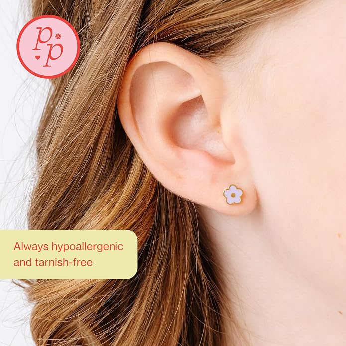 Colorful Stud Earrings - Gold, hypoallergenic, flat back earrings, all-day comfort for sensitive ears