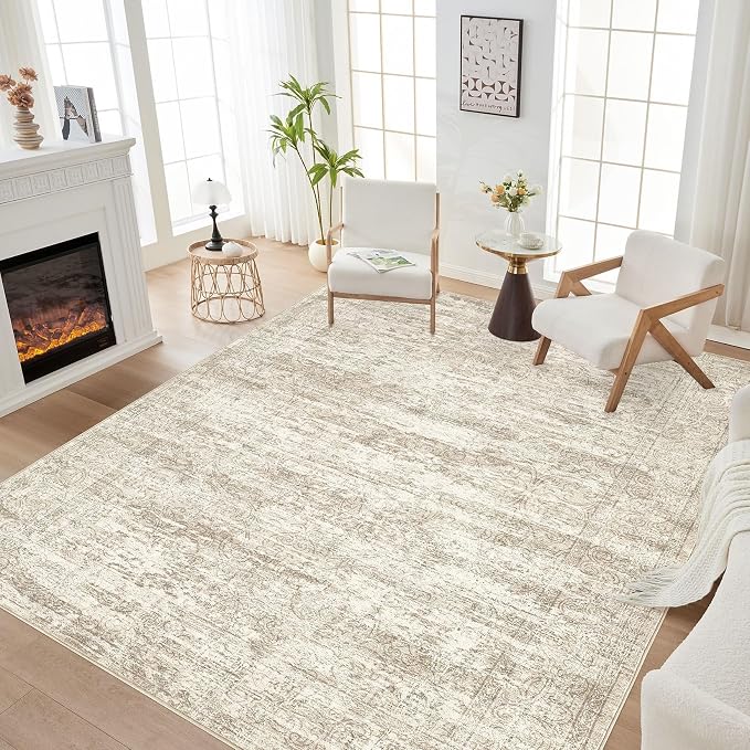DMOYEST Area Rug Living Room Rugs - 9x12 Abstract Large Soft Indoor Washable Rug Neutral Modern Low Pile Carpet for Bedroom Dining Room Farmhouse Home Office - Vintage Beige