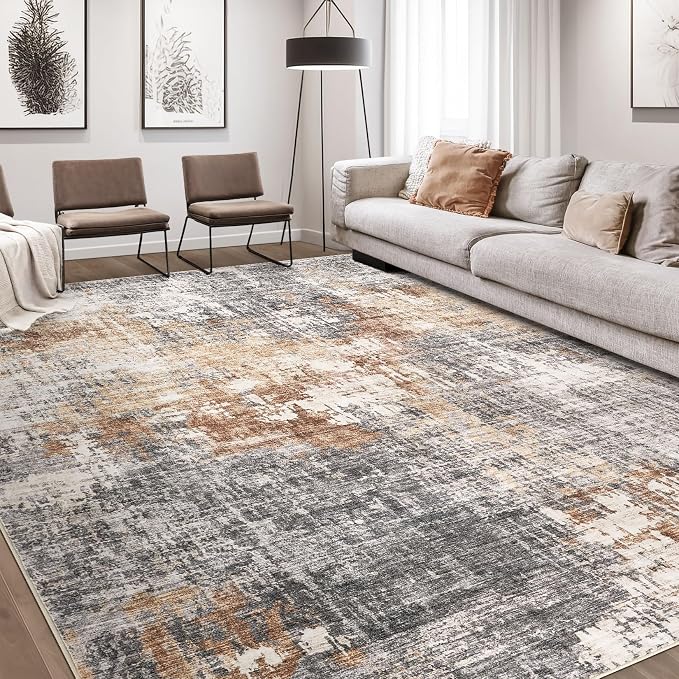 DMOYEST Area Rug Living Room Rugs - 11x14 Extra Large Soft Indoor Neutral Modern Abstract Low Pile Washable Rug Carpet for Bedroom Dining Room Farmhouse Home Office - Grey Brown