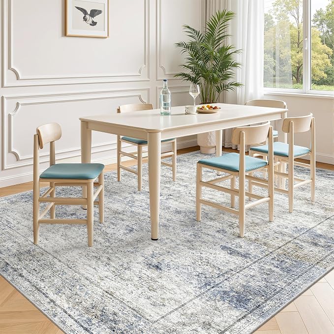 5x7 Area Rugs for Living Room,Large Washable Rug,Blue | Rugs for Bedroom,Dining Room,Office,Low Pile,Soft, Neutral Rug,Stain Resistant Indoor Carpet,Non Slip,Home Decor
