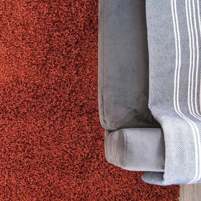 Unique Loom Solid Shag Collection Area Rug (3' 3" Round, Terracotta)