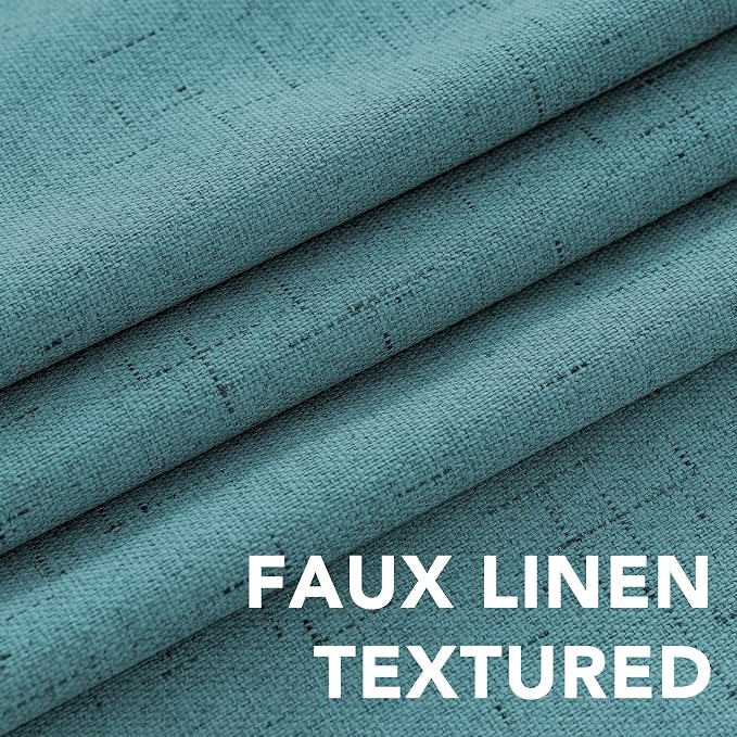 H.VERSAILTEX Linen Blackout Curtains Durable Thick Textured Linen Look 100% Blackout Patio Door Curtain Anti Rust Grommet Extra Wide Sliding Door Curtain Panel, W100 x L96 inch - Teal