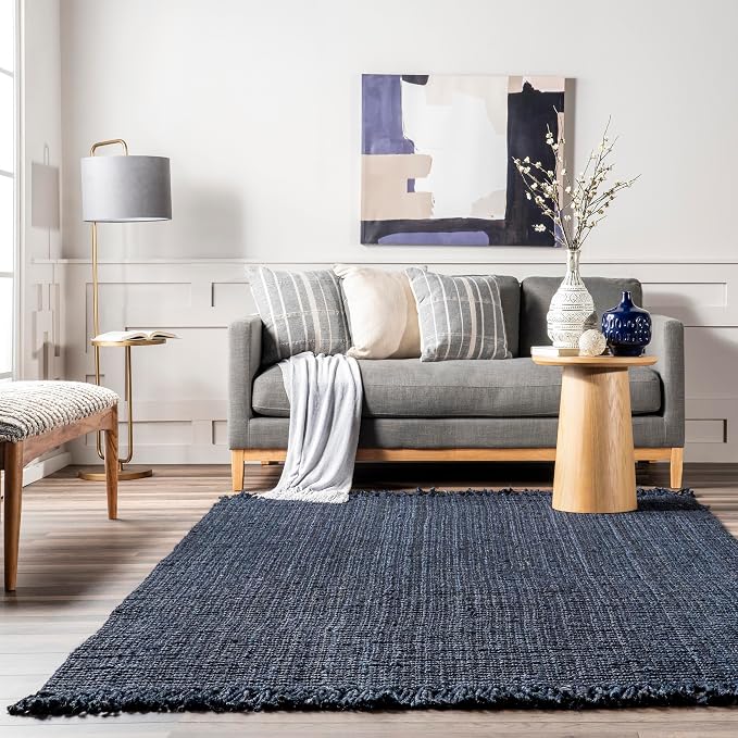 nuLOOM Daniela Farmhouse Chunky Jute Area Rug, 6x9, Navy Blue