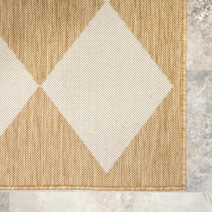 Nuloom Outdoor Performance Collection Sabina Tan/Ivory, 8' x 10', Soft, High Traffic, Stain Resistant, Easy Clean, Durable Area Rug for Indoor/Outdoor Patio, Deck, Porch, Garden, Courtyard