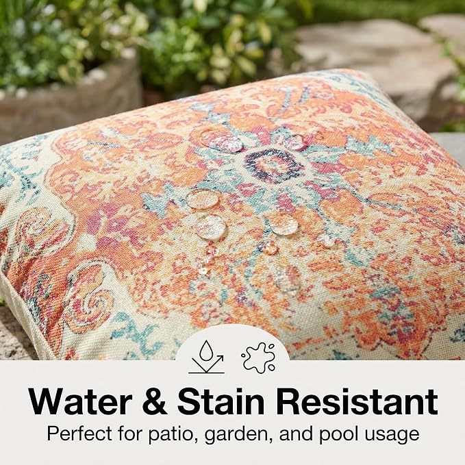 JMGBird Outside Pillows Patio Pillows Outdoor Throw Pillow with Insert | 18x18 Orange Throw Pillows Sunbrella Pillows Outdoor Pillows Waterproof Decorative Pillows for Couch ,Patio Furniture