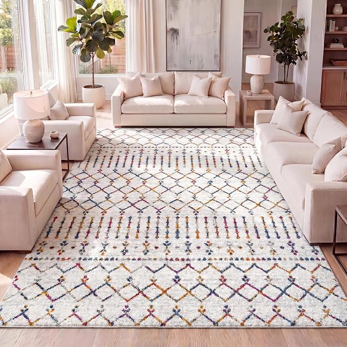 JONATHAN Y Boho Vintage Diamond Cream/Multi Indoor Area Rug 3X5 ft, Moroccan Hype for Living Room, Bedroom, Kitchen, Office, Easy-Cleaning, High Traffic, Pet-Friendly, Non-Shedding (MOH101H-3)