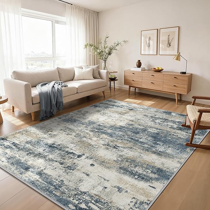 GENIMO Area Rugs 8x10 Clearance Large Blue Rug for Living Room Abstract Rug Washable Non Slip, Water Repellent Soft Modern Carpet for Bedroom Dining Room Nursery Room Playroom, Navy Blue
