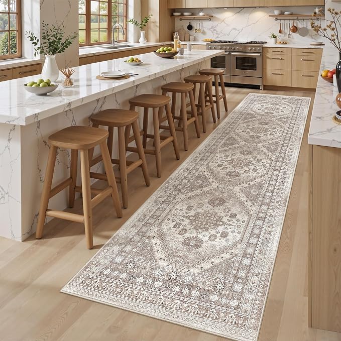 2'6" x 10'Non Slip Runner Rugs - Runners for hallways, Kitchen,Entryway,Stain Resistant Washable Rugs for Bedroom, Indoor Vintage Area Rugs (Brown/Beige,2'6" x 10')