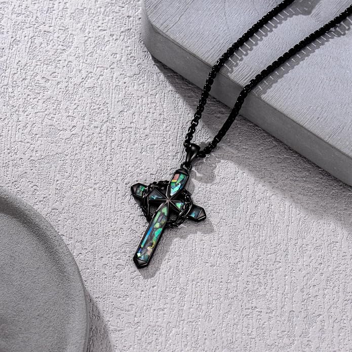 Crown of Thorns Necklace for Men 925 Sterling Silver Nail Cross Necklace Pendant Religious Christian Jewelry Valentines Day Gifts for Men