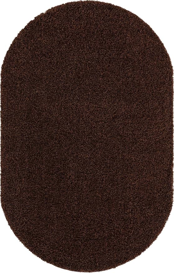 Unique Loom Solid Shag Collection Area Rug (5' 1" x 8' Oval, Chocolate Brown)