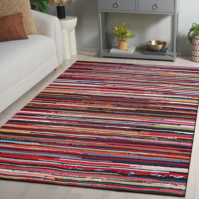 Chindi Rug 5x7, Boho Living Room Woven Braided Multicolor 5 x7 Area Rug, Bohemian Colorful Recycled Cotton Rag Rugs for Farmhouse, Bedroom, Dining Room, Classroom, Hallway