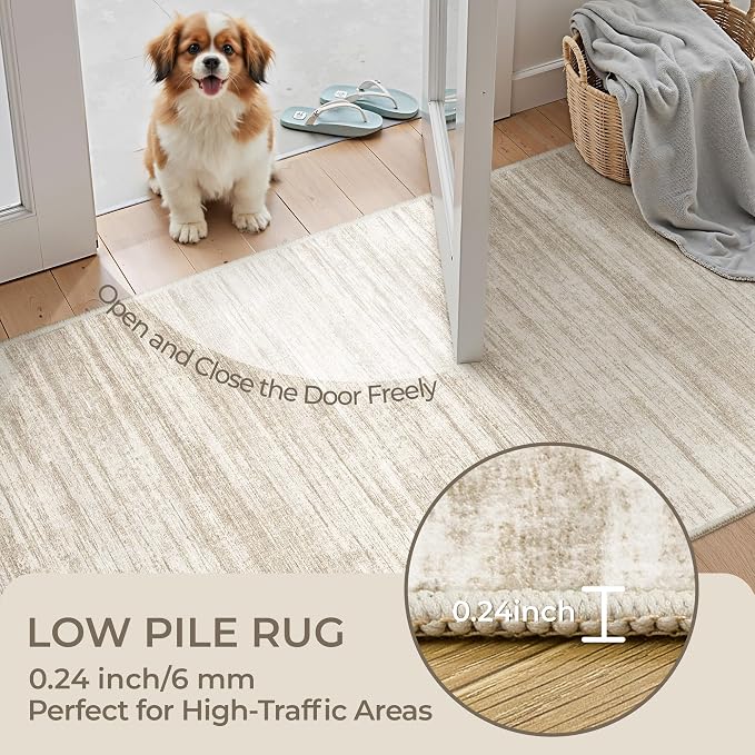 2x8 Runner Rug Non Slip,Washable Hallway Runner Rug,Brown | Neutral Rugs for Kitchen,Entryway,Bedroom,Bathroom,Nursery Room,Thin,Soft Runner Rug,Stain Resistant Indoor Carpet