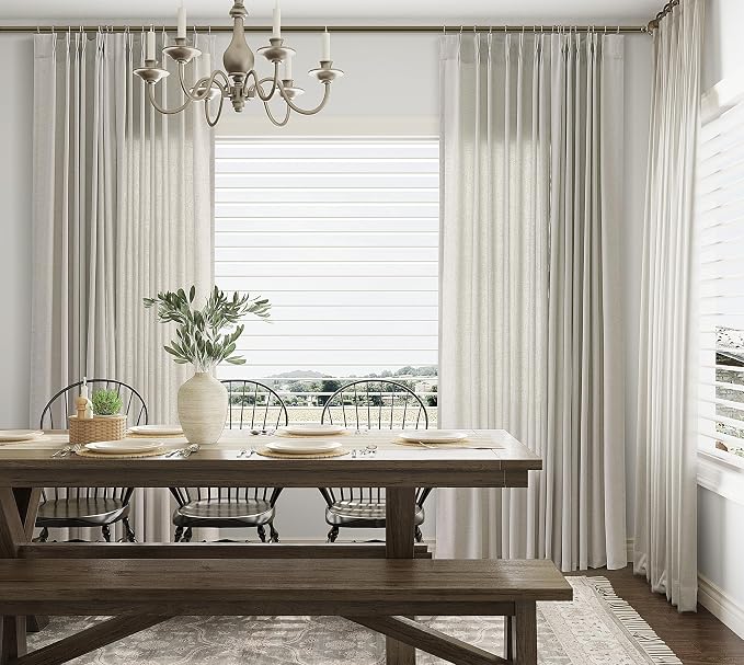 Aersas Silver Pinch Pleat Linen Curtains 84 Inch Length 2 Panels Set for Bedroom Dinging Room Semi Sheer Boho Farmhouse Neutral Window Curtains 84 Inches Long for Living Room Nursery 40x84