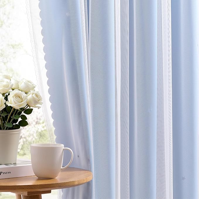 XiDi Light Blue Blackout Curtains for Girls Bedroom Living Room 63 Inches Long 2 Panels Star Curtains Boys Kids Room Darkening Thermal Insulated Drapes Grommet Noise Reduction Window Treatments 34x63