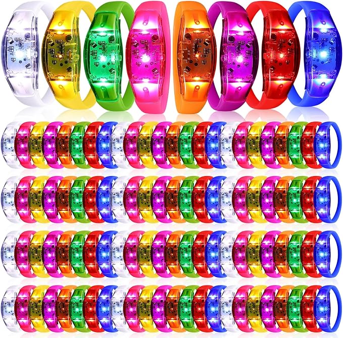 JellyArch 120 Pcs LED Glow Bracelets, Sound Activated LED Bracelets, Music Control Glow in The Dark Party Favors for Wedding, Raves, Concert, Camping, sporting Events, Party (Radiant Colors)