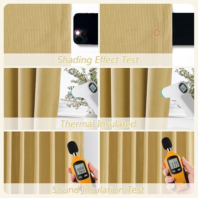 Guken 100% Blackout Curtains 84 Inch Length 2 Panels Set for Living Room Bedroom Back Tab Thermal Insulated Black Out Linen Drapes Room Darkening Window Curtains 84 Inches Long,Gold Yellow
