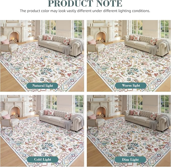 Deerly Area Rug 8x10 for Living Room Low-Pile, Tribal Farmhouse Soft Stain Resistant Medallion Colorful Rugs Carpet for Bedroom Dining Room Office Guest Room Kitchen Home Decor