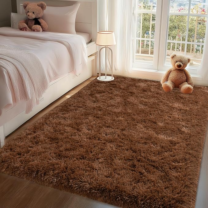 9x12 Area Rugs for Living Room Bedroom, Large Brown Shag Fluffy Rug | Shaggy Shag Carpet, Soft and Comfy, Non Slip Big Fuzzy Carpet for Bedroom Nursery Kids Girls Boys Room Dorm Home Decor
