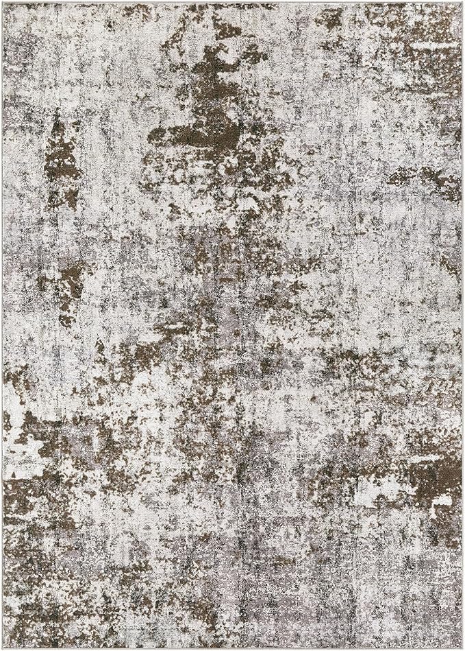DMOYEST 8x10 Area Rug for Living Room, Washable & Non Slip Large Indoor Carpet, Kid & Pet Friendly Soft Thin Low Pile Abstract Rug for Bedroom and Office - Dark Brown
