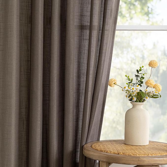 MYSKY HOME French Door Curtains for Closet Doorways, 72 Inches Long Dark Brown Semi Sheer Drapes Light Filtering Curtain Panels Elegant Look for Classroom/Guestroom Windows, 50" x 72", 2 PCs