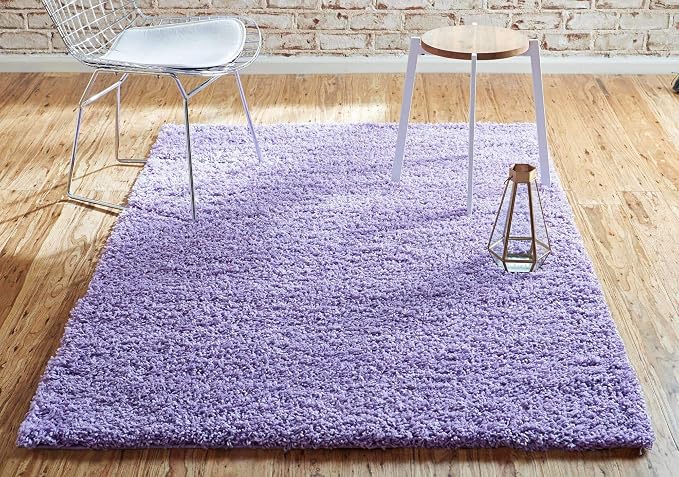 Unique Loom Solid Shag Collection Area Rug (4' 1" x 6' 1" Rectangle, Lilac) | Modern solid area rug for living room, bedroom & dining room. Stain-resistant, easy-care, kid & pet friendly