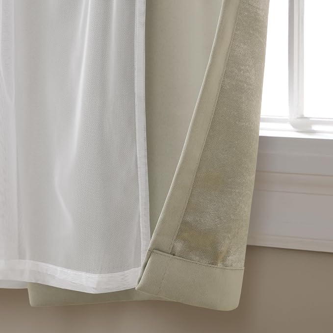 TOWN & COUNTRY LUXE Talia Double Layer Indoor Curtains, Sheer and Room Darkening Blackout, Grommet Top, Energy Efficient, 2-Pack Set, 52"x63", Cloud Grey