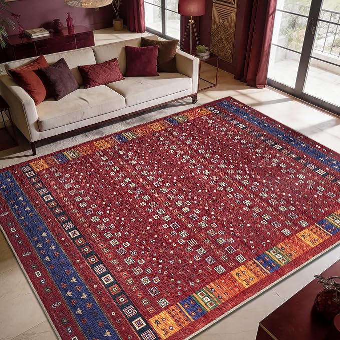Keen Home Design 10x14 Rug - Machine Washable Area Rug with Non-Slip Backing, Ideal for Living Room, Dining Room, Bedroom - Vintage, Easy Clean, Durable, Low Pile Rug - (9'7" x 14')