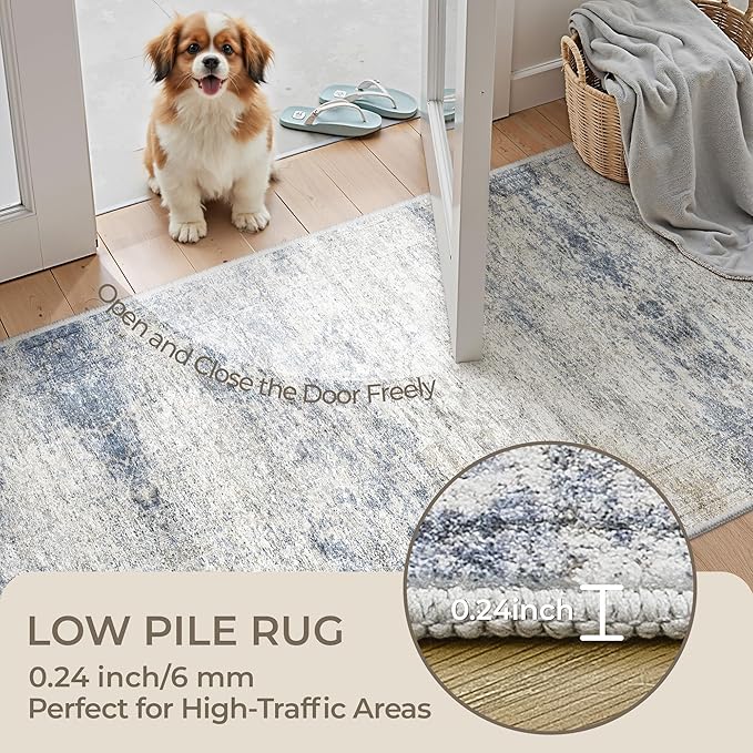 3x14 Runner Rug Non Slip,Washable Hallway Runner Rug,Blue | 14 ft Runner Rug for Hallway,Entryway,Bedroom,Living Room,Thin,Soft, Extra Long Rug,Stain Resistant Indoor Carpet