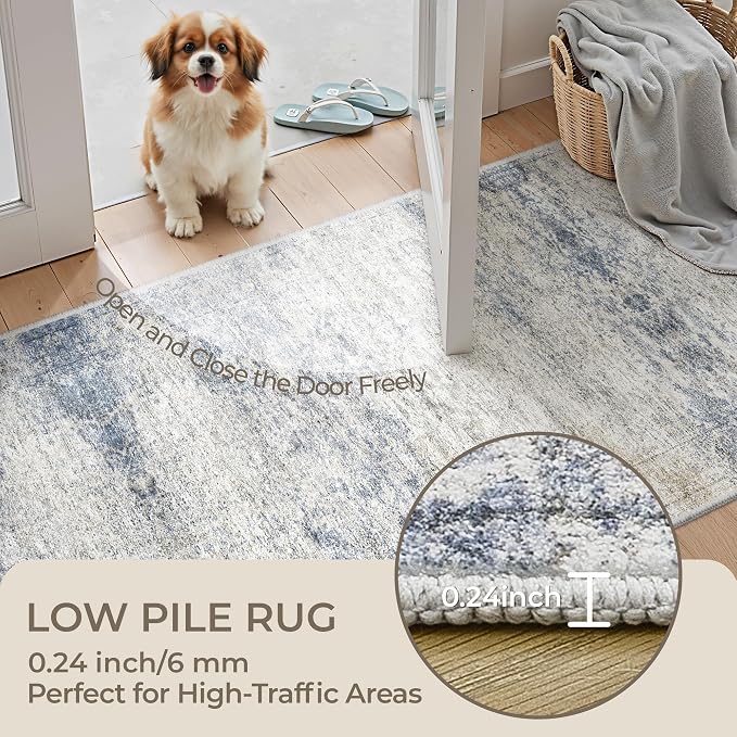 5x7 Area Rugs for Living Room,Large Washable Rug,Blue | Rugs for Bedroom,Dining Room,Office,Low Pile,Soft, Neutral Rug,Stain Resistant Indoor Carpet,Non Slip,Home Decor