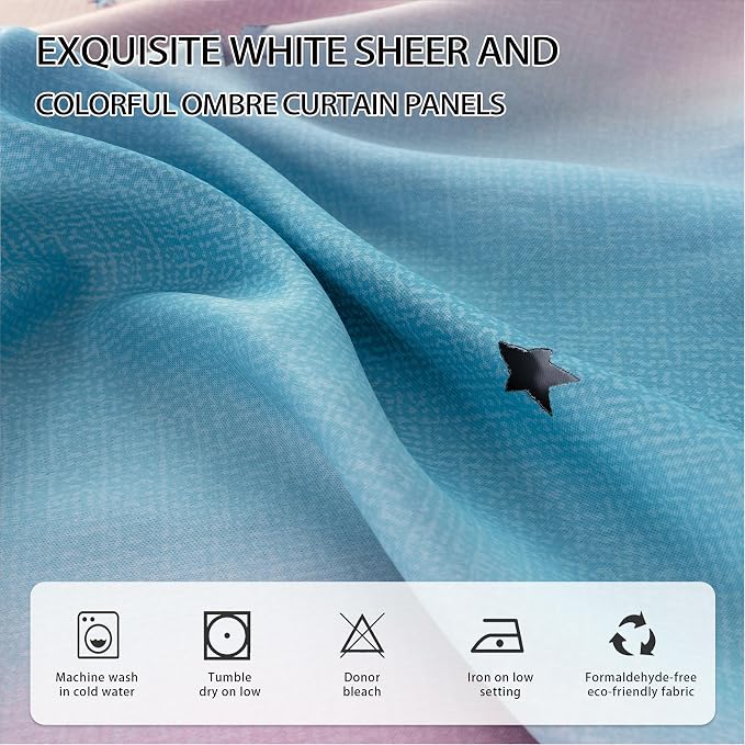 XiDi Blackout Curtains for Girls Bedroom Decor 63 inches Long Window Curtains Colorful Rainbow Design 2 Panel Sets, Kids Room Unicorn Princess Theme Home Decor Ombre Drapes Pink/Purple W34 X L63