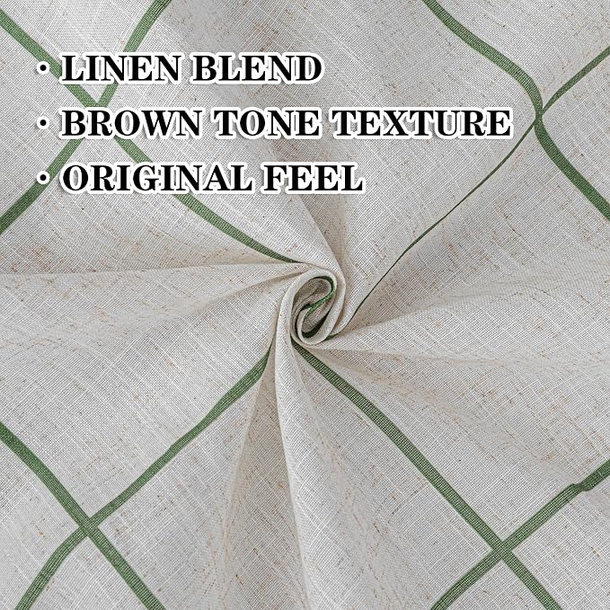 MYSKY HOME 100% Blackout Plaid Linen Curtains 63 Inches Long Double Layer Farmhouse Thermal Insulated Checkered Print Drapes with Rod Pocket Back Tab for Bedroom Living Room, 2 Panels, 52"Wide, Green