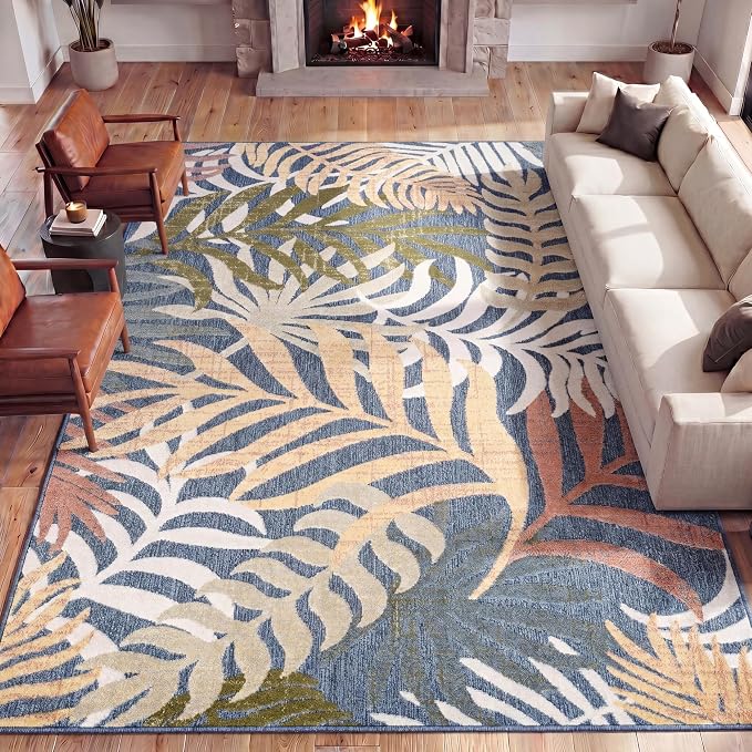 JONATHAN Y Tropics Palm Leaves Indoor Outdoor Area Rug 3x5 Dark Blue/Multi | Ships Rolled, Durable Flat Weave, Lays Flat for Backyard, Patio, Porch, Easy-Cleaning, High Traffic,Pet-Friendly,Non-Shedding