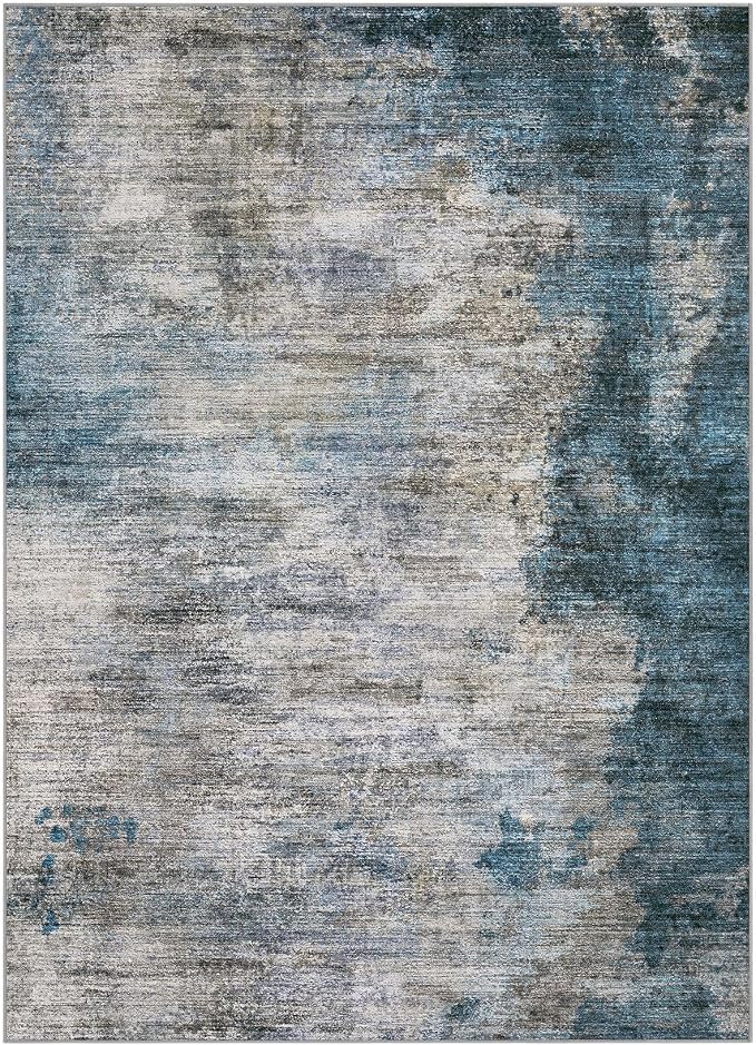 DMOYEST 10x12 Area Rug for Living Room, Washable & Non Slip Large Indoor Carpet, Kid & Pet Friendly Soft Thin Low Pile Abstract Rug for Bedroom and Office - Dark Grey
