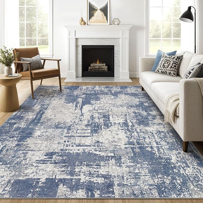 Area Rugs 9x12 Living Room: Washable Large Abstract Modern Soft Rugs Stain Resistant Indoor Floor Non Slip Accent Carpet for Bedroom Nursery Playroom Office Dining Room Dorm Home Decor- Navy Grey