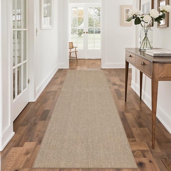 Non-Slip Jute Rug for Entryway: 2.5x8 Outdoor Mat - Swirl Curved Pattern | Safe Walking for Family All Day and Help with Cutting Slip Falls by 70%
