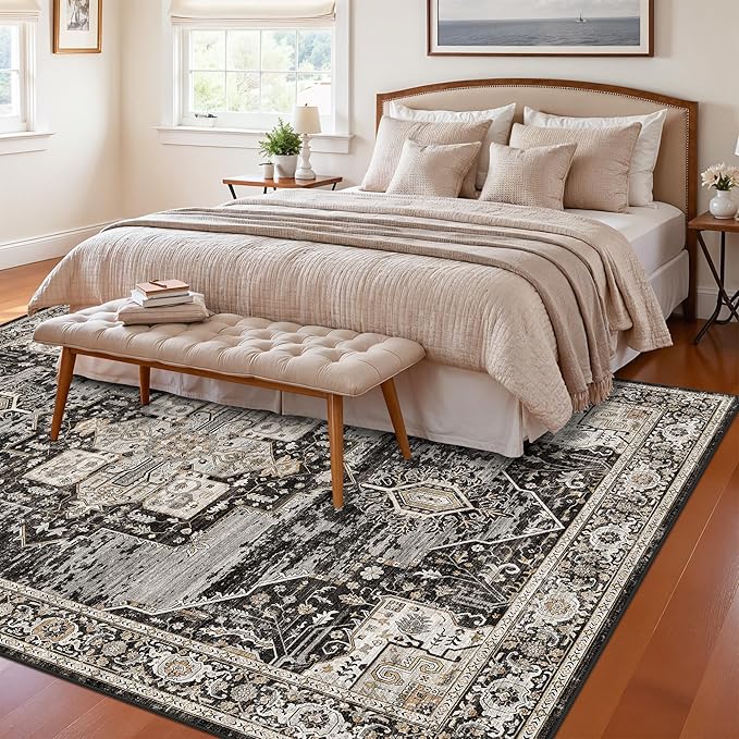RUUGME 5x8 Rugs Boho - Area Rugs for Living Room/Bedroom/Dining Room - Washable Soft -Ideal Size for Placing Under Queen-Size Bed Sofas-Perfect for Apartments & Small Spaces 5x8 Black
