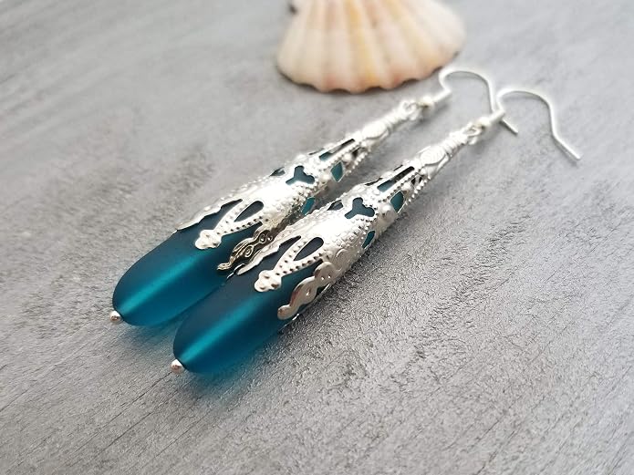 Handmade Sea Glass Earrings, Hawaiian Jewelry for Women, Long Teardrop Earrings Beach Jewelry, Sea Glass Jewelry For Women Birthday Gift For Her