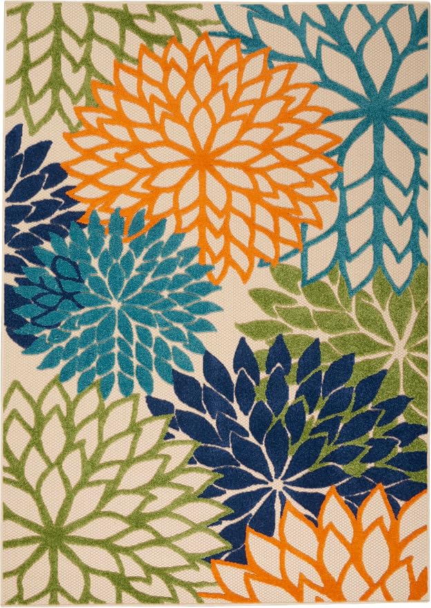 Nourison Home Aloha Indoor/Outdoor Multicolor 6' x 9' Area Rug, Easy Cleaning, Non Shedding, Bed Room, Living Room, Dining Room, Deck, Backyard, Patio (6x9)