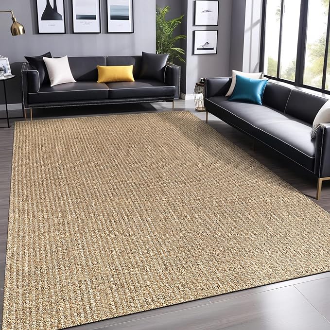 Luul Home Easy Jute Rugs 4x6 Natural Color Living Room Indoor Outdoor Area Rug for Farmhouse Patio and Kitchen Rug High Traffic Washable Easy to Clean Solid Boho Woven Design Outside Carpet (4 x 6)