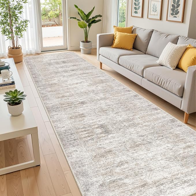 2'6 x 10' Runner Rug Non Slip,Washable Kitchen Rugs,Taupe | 10 ft Runner Rug for Hallway,Entryway,Bedroom,Bathroom,Living Room,Thin,Soft, Long Rug,Stain Resistant Indoor Carpet