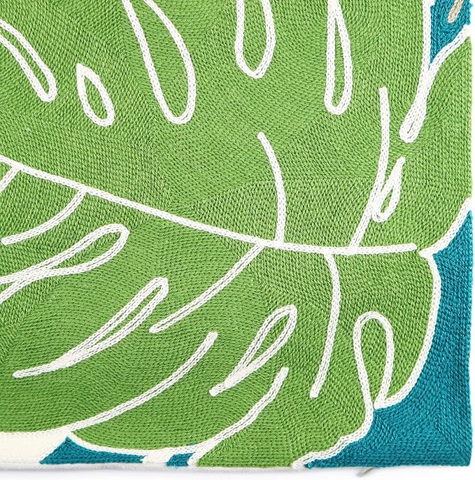 Embroidery Throw Pillow Cover Tropical Leaves 18x18 Inches Decorative Floor Pillow Cover for Couch 100% Cotton Cushion Cover Pillow Case Full Size Monstera Leaf Embroidered, Green, 1 Piece