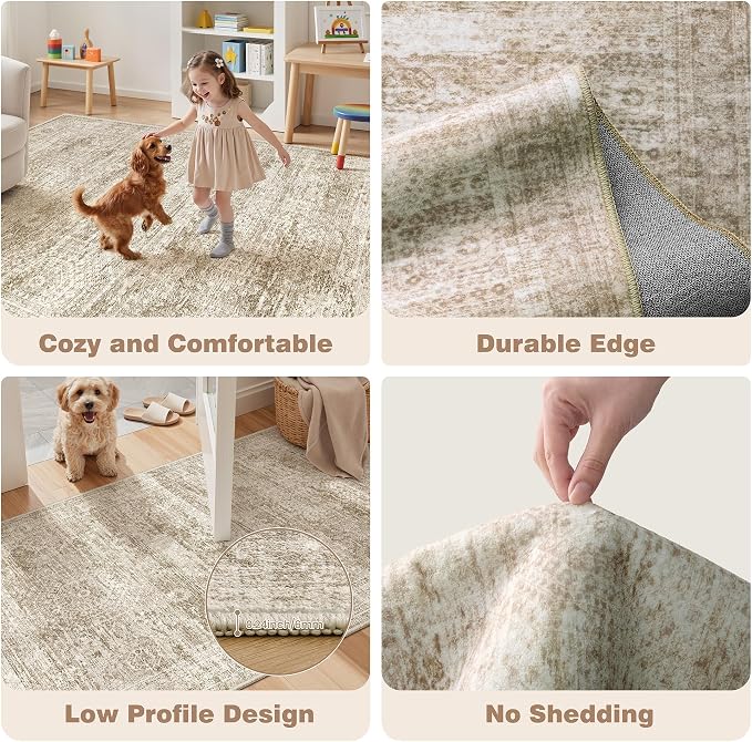 Kitchen Rugs Sets of 3, 2x3 2x4 2x5 Rug Runner,Brown | 3 Piece Washable Rug for Hallway,Entryway,Bedroom,Dining Room,Thin,Soft Runner Rug,Stain Resistant Indoor Carpet,Non Slip