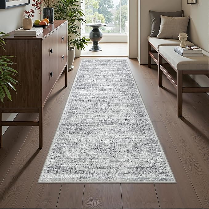 2x6 Runner Rug Non Slip,Washable Hallway Runner Rug,Grey | Neutral Rugs for Kitchen,Entryway,Bedroom,Bathroom,Nursery Room,Thin,Soft Runner Rug,Stain Resistant Indoor Carpet