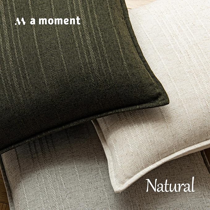 a moment Linen Pillow Covers Set of 2,Boho Farmhouse Throw Pillowcases Neutral Textured Decorative Covers for Couch Sofa,Linen Blend Accent Case Cushion Living Room Home Decor 24"x24"Dark Green