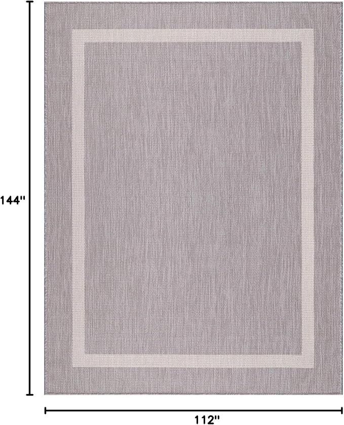 Luul Home Bordered Outdoor Rug 9x12 Washable Outside Carpet for Indoor Patio Porch Waterproof Easy Cleaning Non Shedding Area Rugs Gray 9 x 12